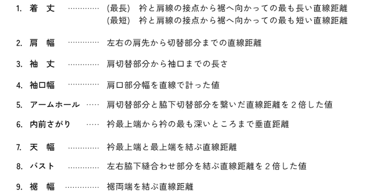 ワンピース サイズガイド テキスト