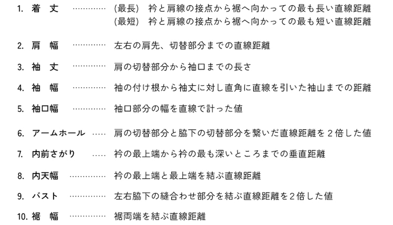 Tシャツ サイズガイド テキスト