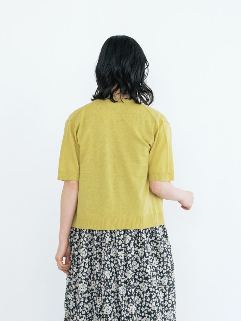 リネンコットン5分袖刺繍釦カーディガン PONT DE CHALONS ポンデ
