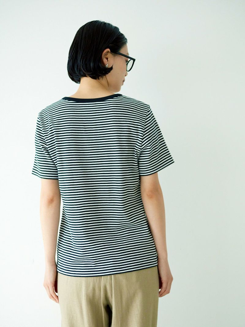 Pont de Chalons (ポンデシャロン) | 2WAY刺繍ボーダーT (navy) | トップス Tシャツ ボーダー PONT DE CHALONS ポンデシャロン 接触冷感ボーダープルオーバー