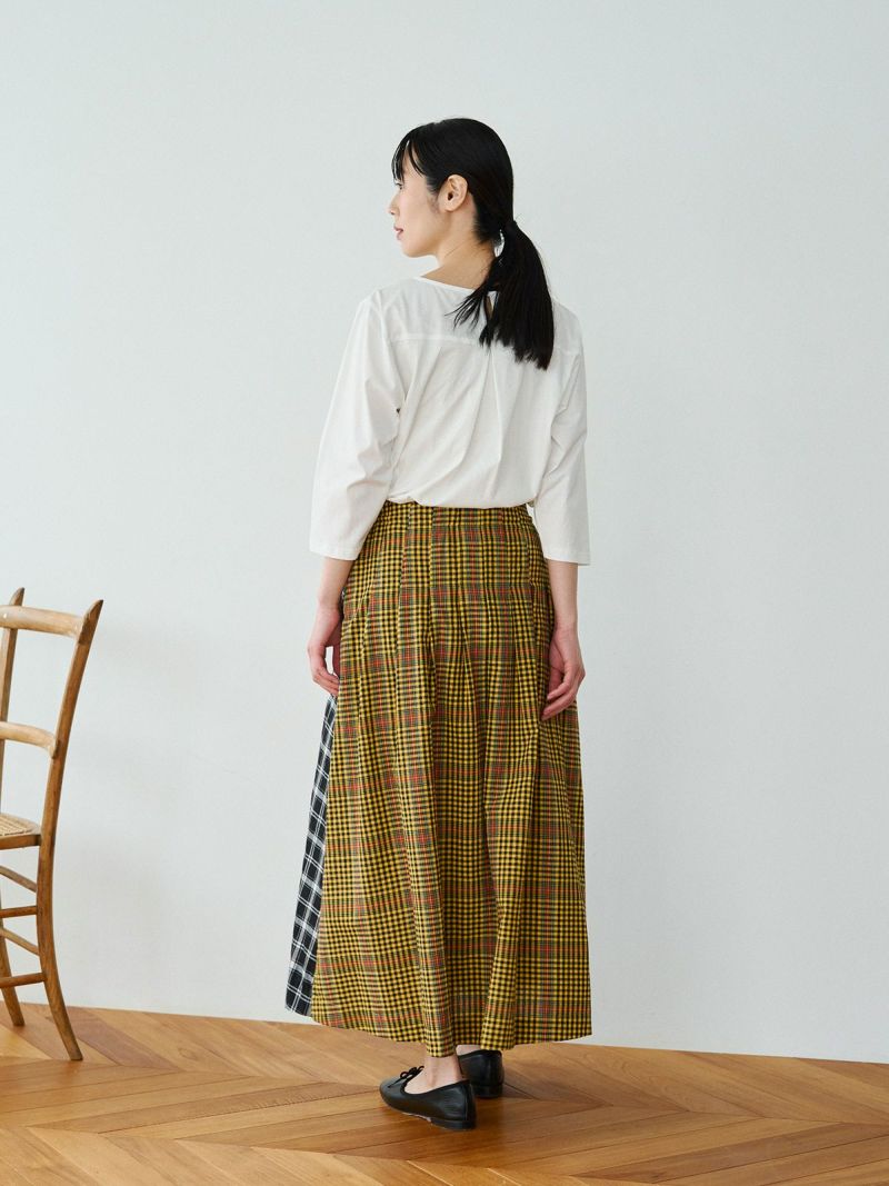 美品★kubosan made タックギャザースカート  チェック 日本製】2WAYタックギャザーマキシスカート PONT DE CHALONS
