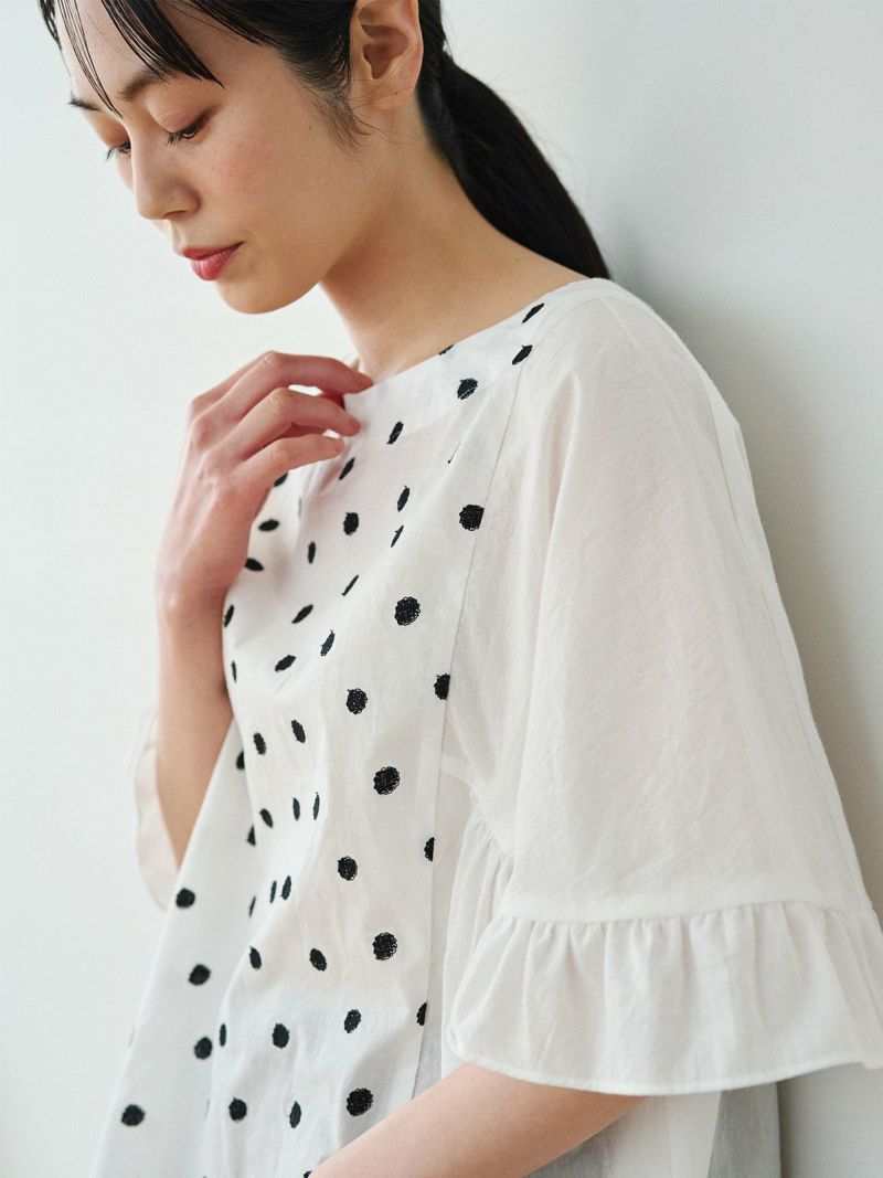 SALE 20%OFF Pont de Chalons ポンデシャロン ドット 刺繍 フリル袖 ブラウス (22451511)レディース sosotto 春 夏 秋 半袖 5分袖 綿100 水玉 大人可愛い ナチュ Pont de Chalons SALE 20%OFF ポンデシャロン ドット 刺繍