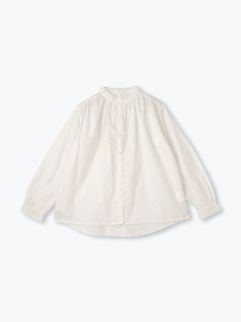 オフホワイト ラスト1点】刺繍バンドカラーブラウス PONT DE CHALONS