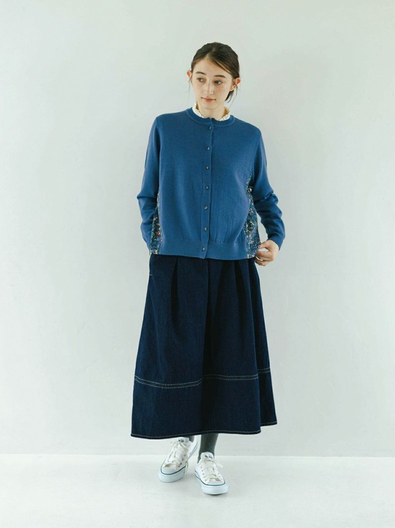sosotto (ソソット) | ウール混12GLIBERTY脇ドッキングカーディガン (charcoal/blue) | トップス カーディガン お洒落 sosotto (ソソット) | ウール混12GLIBERTY脇ドッキング