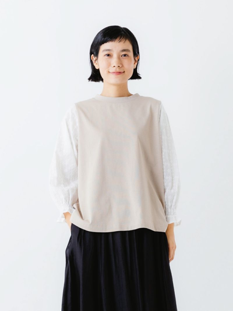 ソソット sosotto ブラウス 32/2天竺袖クロスステッチ刺繍7分袖 カットソー ししゅう 42511122 メール便発送対応可能 32/2天竺袖クロスステッチ刺繍7分袖 sosotto ソソット | PONT DE