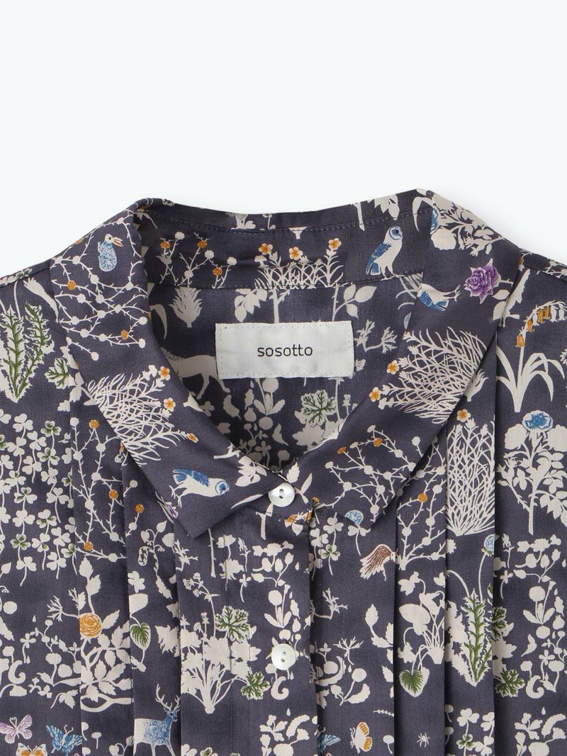LIBERTYPRINTチビ衿ピンタック前開きワンピース sosotto