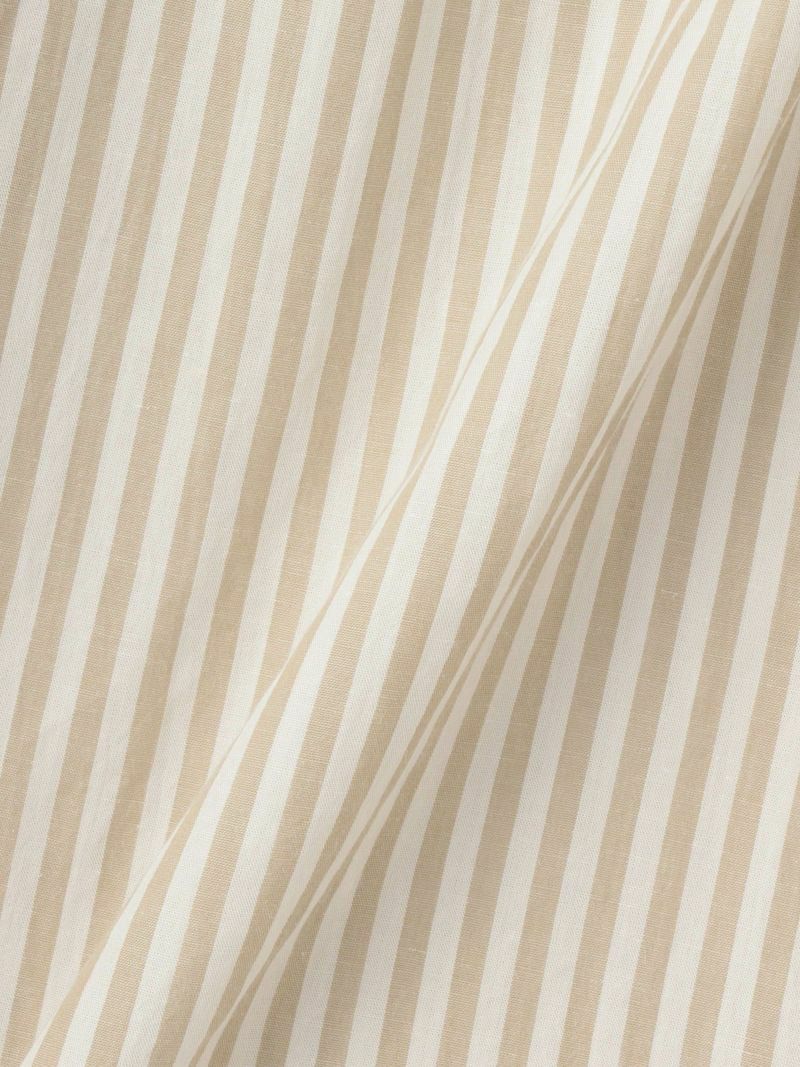 sosotto (ソソット) | 綿麻ストライプxレースヨーク切替ゴムシャーリングブラウス (beige) | トップス お洒落 綿麻ストライプ×レースヨーク切替ゴムシャーリングブラウス