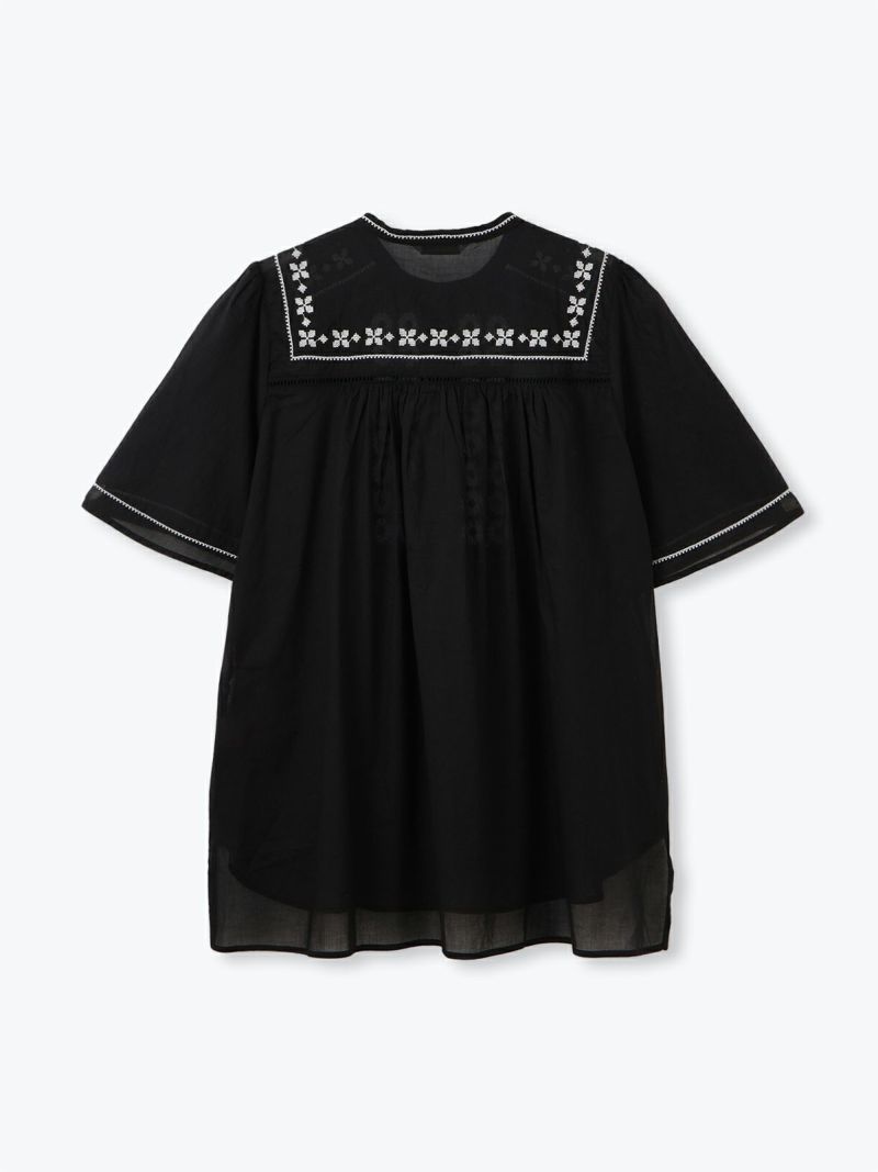 Pont de Chalons クロスステッチ刺繍ブラウス ホワイト ラスト1点】クロスステッチ刺繍ブラウス PONT DE CHALONS ポンデ