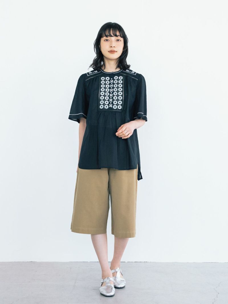 PONT DE CHALONS ポンデシャロン 刺繡ボタンシャツ バンドカラー バンドカラー 刺繍釦シャツ PONT DE CHALONS ポンデシャロン