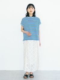 ブルー ラスト1点】刺繍ボーダーフレンチプルオーバー PONT DE