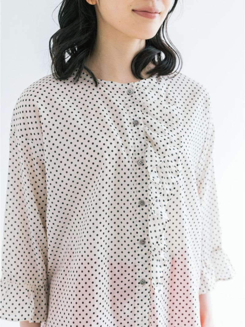 ドットプリントアシメフリルブラウス PONT DE CHALONS ポンデ