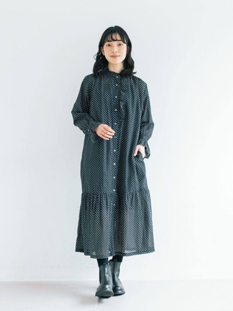 【美品】ポンデシャロン ドット柄 リネン ノースリーブ ワンピース 美品】ポンデシャロン ドット柄 リネン ノースリーブ ワンピース