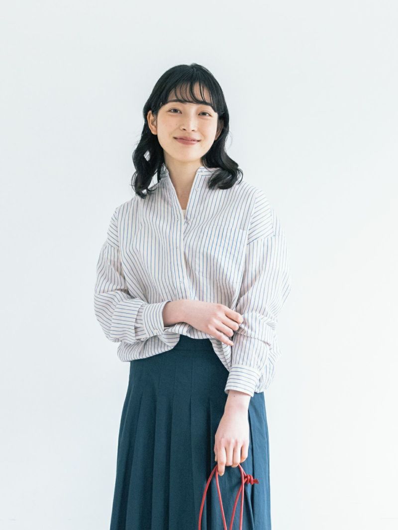 バンドカラー 刺繍釦シャツ PONT DE CHALONS ポンデシャロン