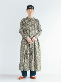 800t*新品 ポンデシャロン コットン リラプリント ギャザー ワンピース 800t*新品 ポンデシャロン コットン リラプリント ギャザー