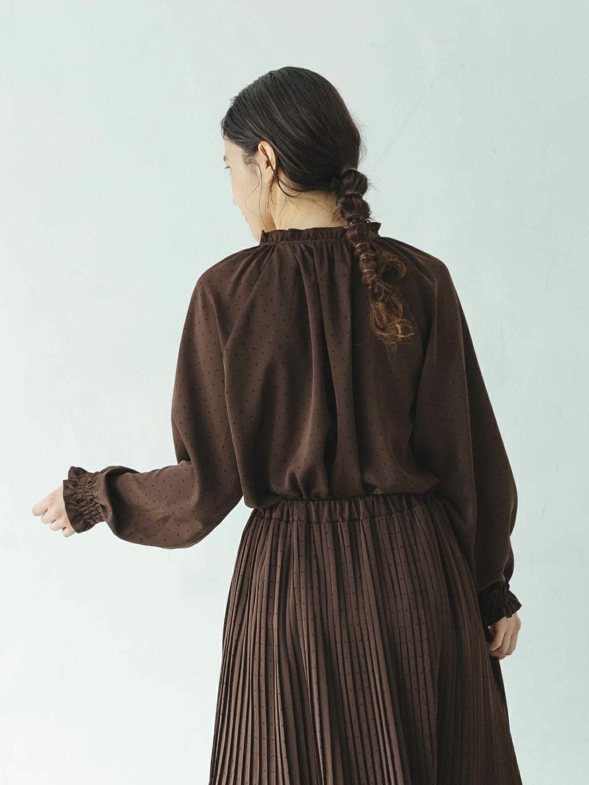 ブラウン ラスト1点】DOTフリルカラーブラウス ラスト1点スペシャル