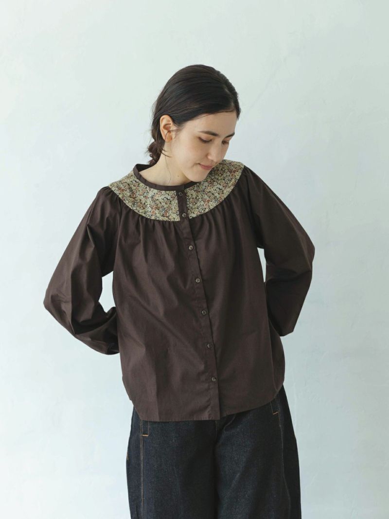 sosotto ソソット プリーツ 花柄 バンドカラー ブラウス ブラック sosotto ソソット プリーツ 花柄 バンドカラー ブラウス