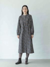 ネイビー ラスト1点】コーデュロイプリントバンドカラーウエスト