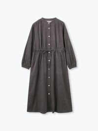 コーデュロイプリントバンドカラーウエストドロストワンピース